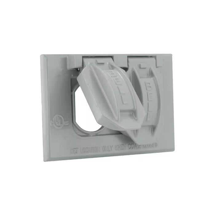 N3R Aluminum Gray, 1-Gang Weatherproof Duplex Outlet Cover Plate for Outdoor Outlet, 2 Self-Closing Lids