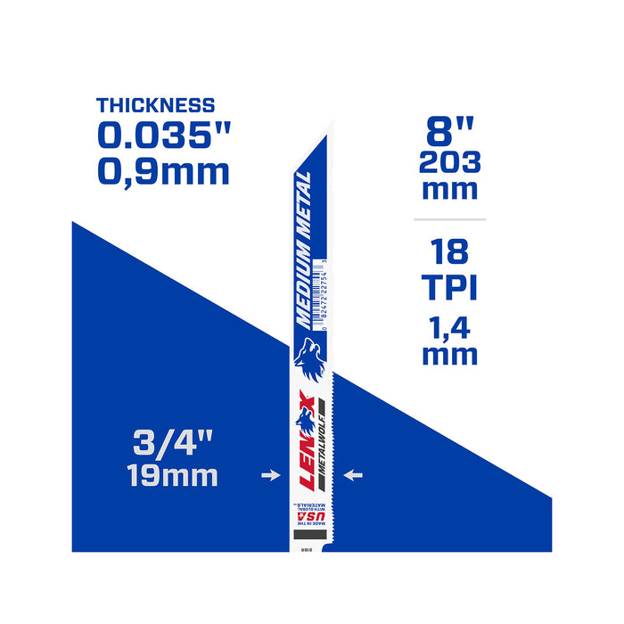 8" Reciprocating Saw Blades For Metal - 18 TPI