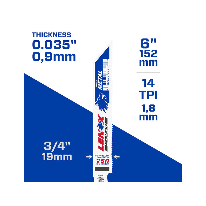 6" Reciprocating Saw Blades For Metal - 14 TPI