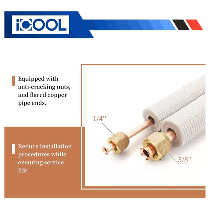 ICOOL, 1/4'' x 3/8'' - 50 FT, Insulation Thickness 3/8", Type B Copper Lineset, Both Line Joined, White Color Roll