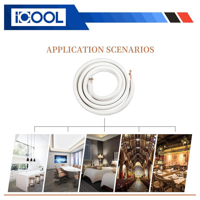 ICOOL, 1/4'' x 3/8'' - 50 FT, Insulation Thickness 3/8", Type B Copper Lineset, Both Line Joined, White Color Roll