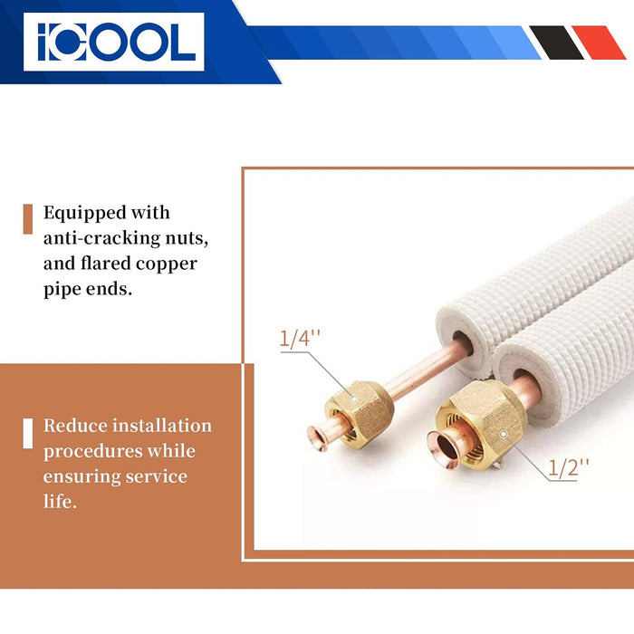 ICOOL, 1/4'' x 1/2'' - 50 FT, Insulation Thickness 3/8", Type B Copper Lineset, Both Line Joined, White Color Roll
