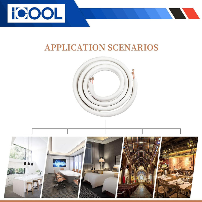 ICOOL, 1/4'' x 1/2'' - 50 FT, Insulation Thickness 3/8", Type B Copper Lineset, Both Line Joined, White Color Roll